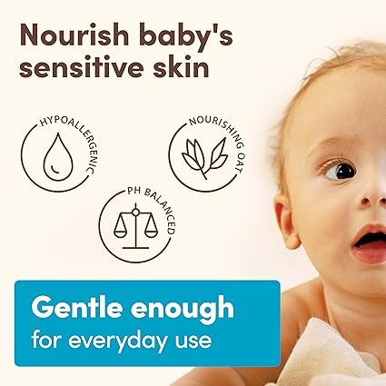 Aveeno Baby Daily Moisture Gentle Body Wash & Shampoo with Oat Extract, 2-in-1 Baby Bath Wash & Hair Shampoo, Tear- & Paraben-Free for Hair & Sensitive Skin, Lightly Scented, 18 fl. oz