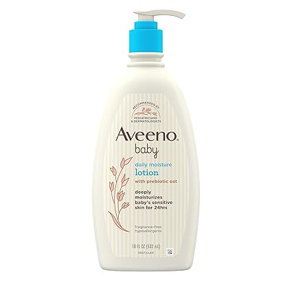 Aveeno Baby Daily Moisture Body Lotion for Sensitive Skin, Hypoallergenic Moisturizing Baby Lotion with Nourishing Oatmeal to Deeply Moisturize Baby's Skin, Fragrance-Free, 18 fl. oz Visit the Aveeno Baby Store