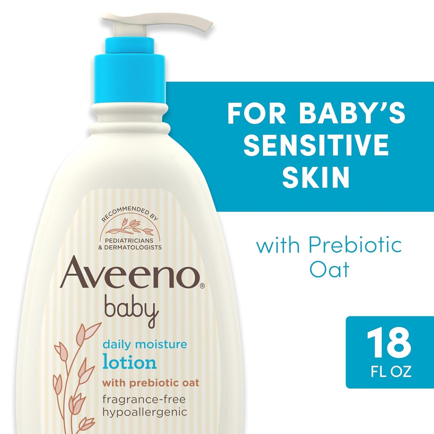 Aveeno Baby Daily Moisture Body Lotion for Sensitive Skin, Hypoallergenic Moisturizing Baby Lotion with Nourishing Oatmeal to Deeply Moisturize Baby's Skin, Fragrance-Free, 18 fl. oz Visit the Aveeno Baby Store