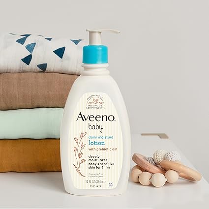 Aveeno Baby Daily Moisture Body Lotion for Sensitive Skin, Hypoallergenic Moisturizing Baby Lotion with Nourishing Oatmeal to Deeply Moisturize Baby's Skin, Fragrance-Free, 18 fl. oz Visit the Aveeno Baby Store
